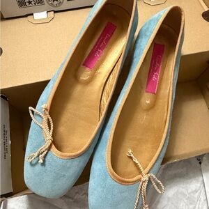 London Sole Light Blue Suede Flats